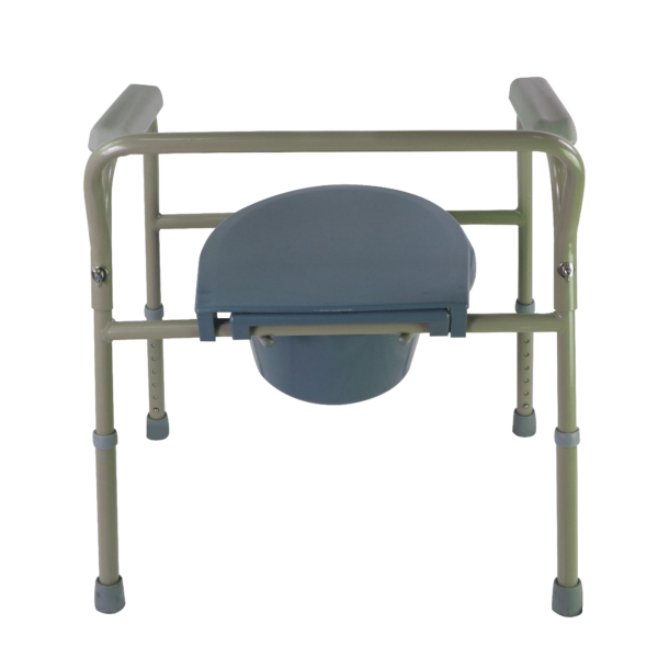 Adjustable height steel commode chair with powder coated frame and padded armrests - Image 4